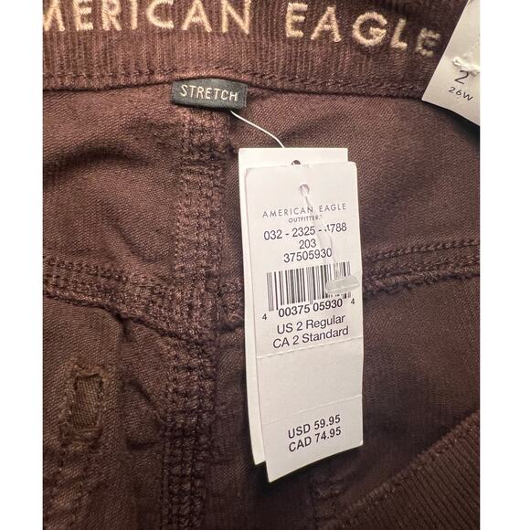 American Eagle 90's Straight Stretch Brown Corduroy High Waist Size 2 NWT - Picture 3 of 4